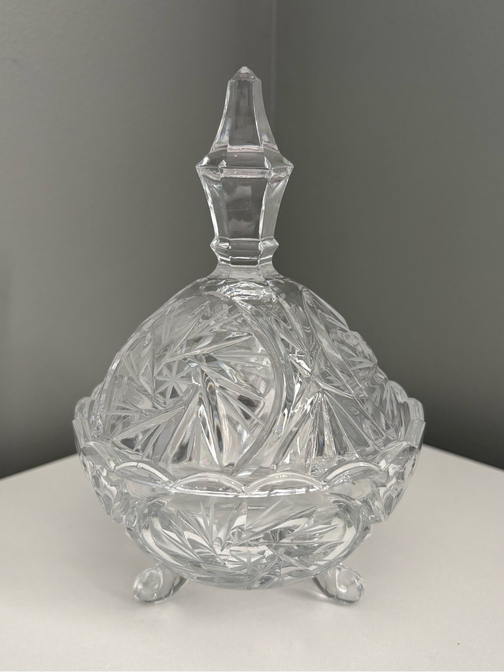 Vintage Two-Piece Pinwheel Crystal Footed Candy Dish Trinket Holder w/ Lid